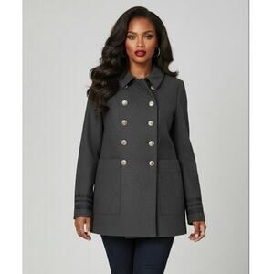 Calvin Klein Coat Women's XL Charcoal Gray Wool Blend Double Breasted Peacoat